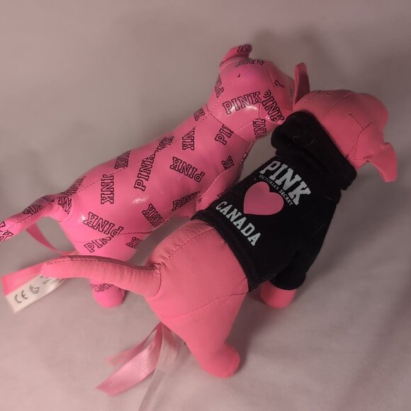 2 Victoria's Secret PINK Dog Plush Mini Stuffed Animal Canada Sweater RARE HTF - Picture 1 of 15